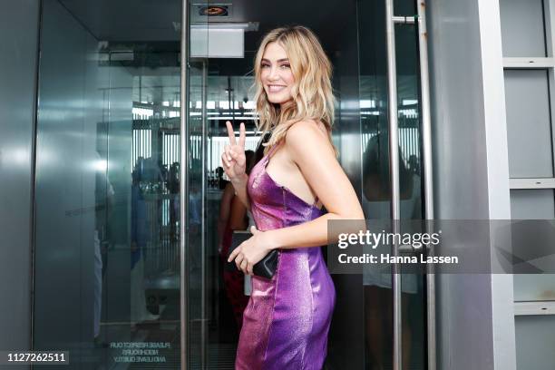 Delta Goodrem arrives at Bondi Icebergs on February 04, 2019 in Sydney, Australia.