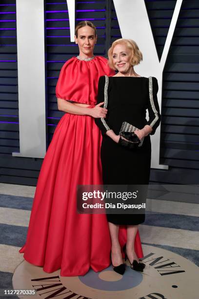 Sarah Paulson and Holland Taylor attend the 2019 Vanity Fair Oscar Party hosted by Radhika Jones at Wallis Annenberg Center for the Performing Arts...