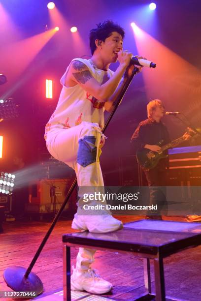 Takahiro "Taka" Moriuchi and Toru Yamashita of ONE OK ROCK perform during the Eye of the Storm North America Tour at House Of Blues Chicago on...