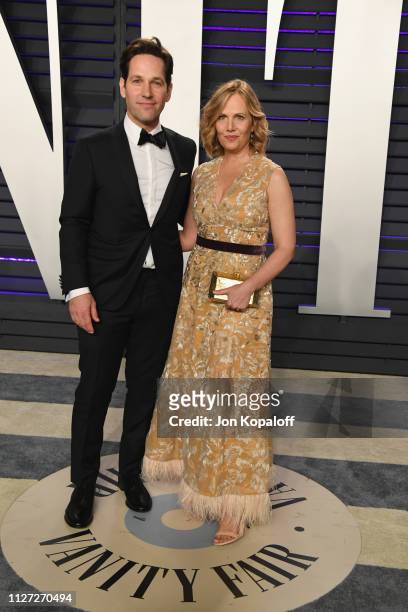 Paul Rudd and Julie Yaeger attend the 2019 Vanity Fair Oscar Party hosted by Radhika Jones at Wallis Annenberg Center for the Performing Arts on...