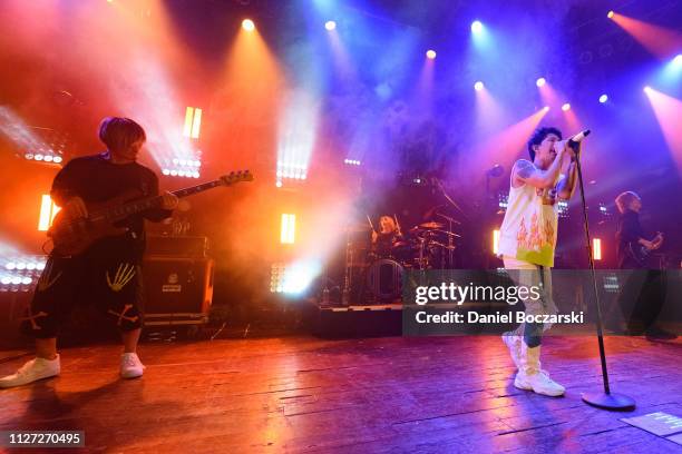 Ryota Kohama, Tomoya Kanki, Takahiro "Taka" Moriuchi and Toru Yamashita of ONE OK ROCK perform during the Eye of the Storm North America Tour at...