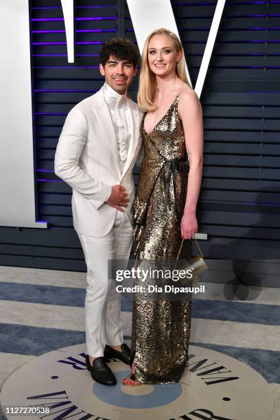 Joe Jonas and Sophie Turner attend the 2019 Vanity Fair Oscar Party hosted by Radhika Jones at Wallis Annenberg Center for the Performing Arts on...