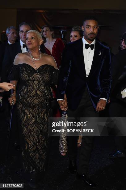 Actor Michael B. Jordan and his mother Donna Jordan attend the 91st Annual Academy Awards Governors Ball at the Hollywood & Highland Center in...