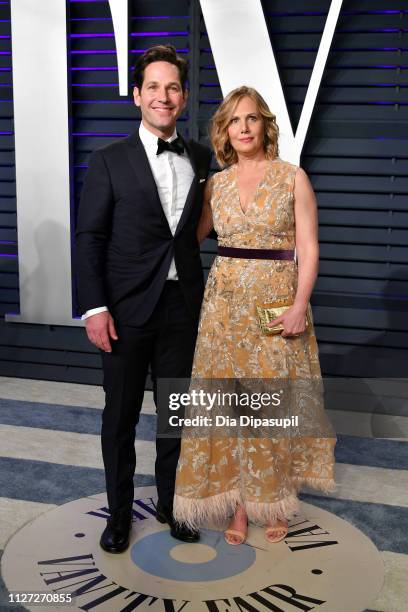 Paul Rudd and Julie Yaeger attend the 2019 Vanity Fair Oscar Party hosted by Radhika Jones at Wallis Annenberg Center for the Performing Arts on...