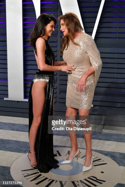 Kendall Jenner and Caitlyn Jenner attend the 2019 Vanity Fair Oscar Party hosted by Radhika Jones at Wallis Annenberg Center for the Performing Arts...