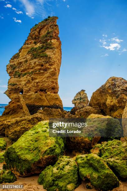 landschaft bilder von stränden und felsformationen in alvor portugal in der spätsommersonne - alvor stock-fotos und bilder