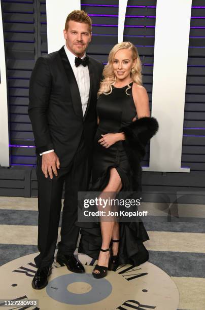 David Boreanaz and Jaime Bergman attend the 2019 Vanity Fair Oscar Party hosted by Radhika Jones at Wallis Annenberg Center for the Performing Arts...