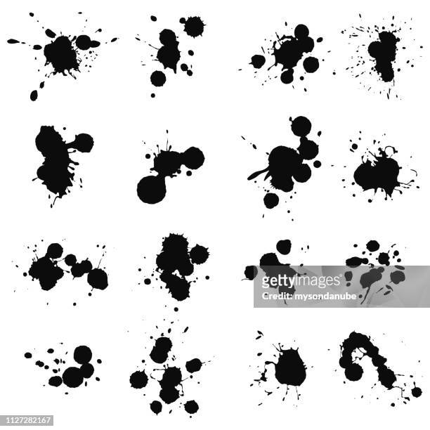 vektor-reihe von schwarzen tintenflecken. - splattered stock-grafiken, -clipart, -cartoons und -symbole