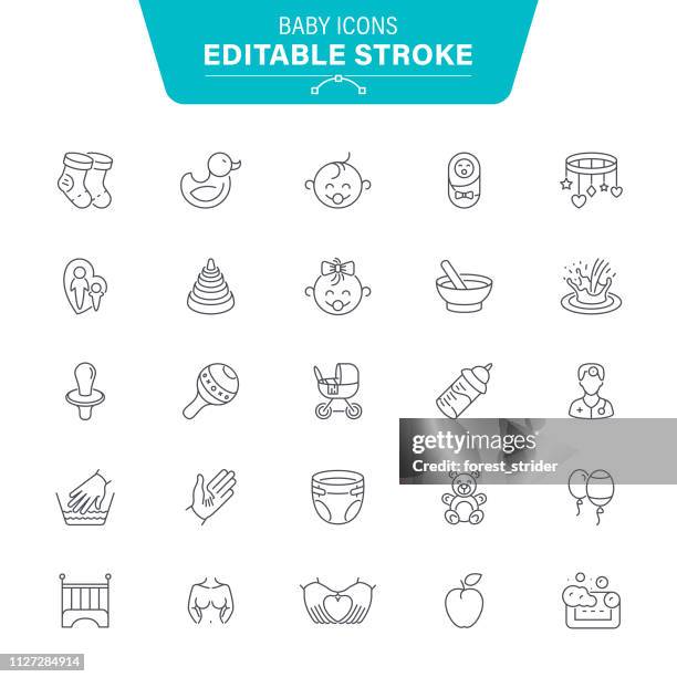 baby linie symbole - baby stroller stock-grafiken, -clipart, -cartoons und -symbole