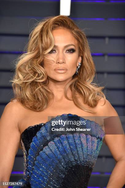 Jennifer Lopez attends the 2019 Vanity Fair Oscar Party hosted by Radhika Jones at Wallis Annenberg Center for the Performing Arts on February 24,...