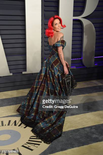 Halsey attends the 2019 Vanity Fair Oscar Party hosted by Radhika Jones at Wallis Annenberg Center for the Performing Arts on February 24, 2019 in...