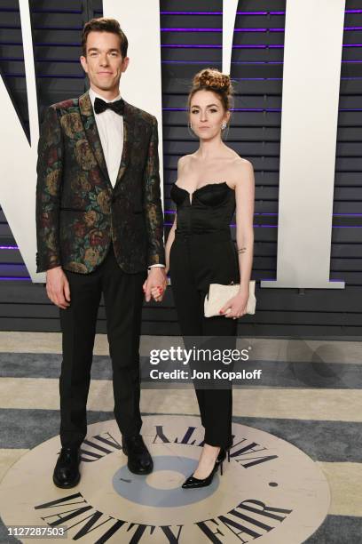 John Mulaney and Annamarie Tendler attend the 2019 Vanity Fair Oscar Party hosted by Radhika Jones at Wallis Annenberg Center for the Performing Arts...