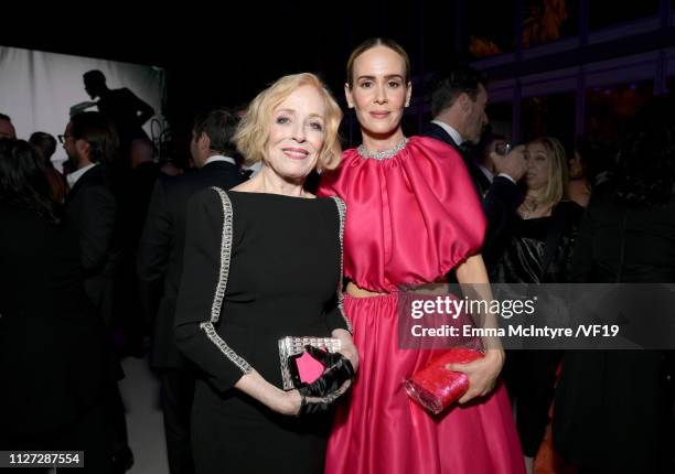 Holland Taylor and Sarah Paulson attend the 2019 Vanity Fair Oscar Party hosted by Radhika Jones at Wallis Annenberg Center for the Performing Arts...