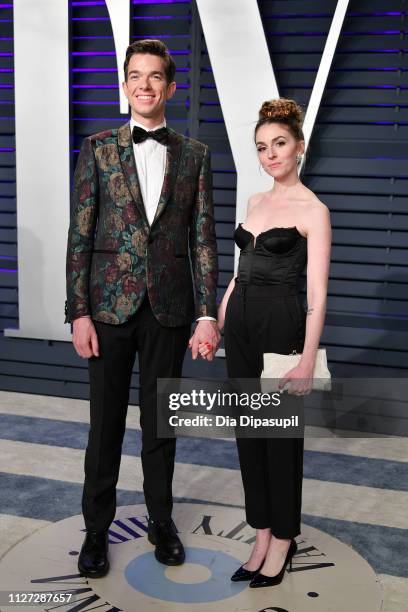 John Mulaney and Annamarie Tendler attend the 2019 Vanity Fair Oscar Party hosted by Radhika Jones at Wallis Annenberg Center for the Performing Arts...