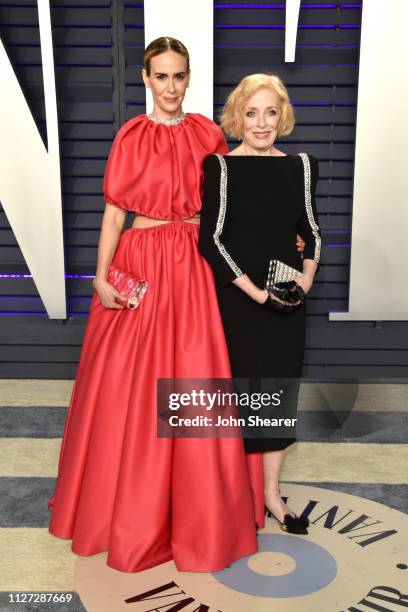 Sarah Paulson and Holland Taylor attend the 2019 Vanity Fair Oscar Party hosted by Radhika Jones at Wallis Annenberg Center for the Performing Arts...