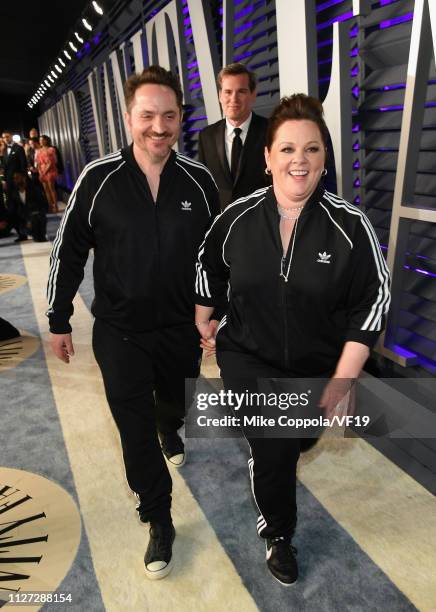 Ben Falcone and Melissa McCarthy attend the 2019 Vanity Fair Oscar Party hosted by Radhika Jones at Wallis Annenberg Center for the Performing Arts...