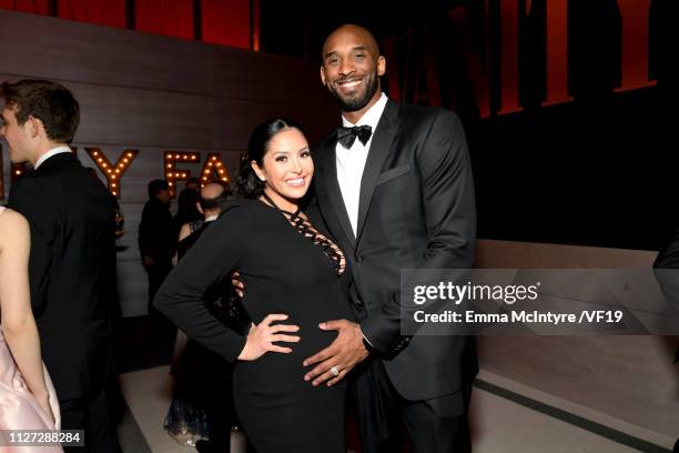 Vanessa Laine Bryant and Kobe Bryant attend the 2019 Vanity Fair Oscar Party hosted by Radhika Jones at Wallis Annenberg Center for the Performing...