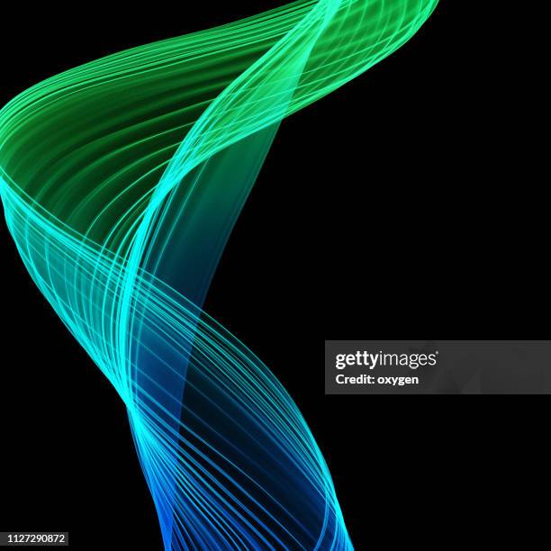 abstract blue green wave, isolated on black background - green wave pattern stock pictures, royalty-free photos & images