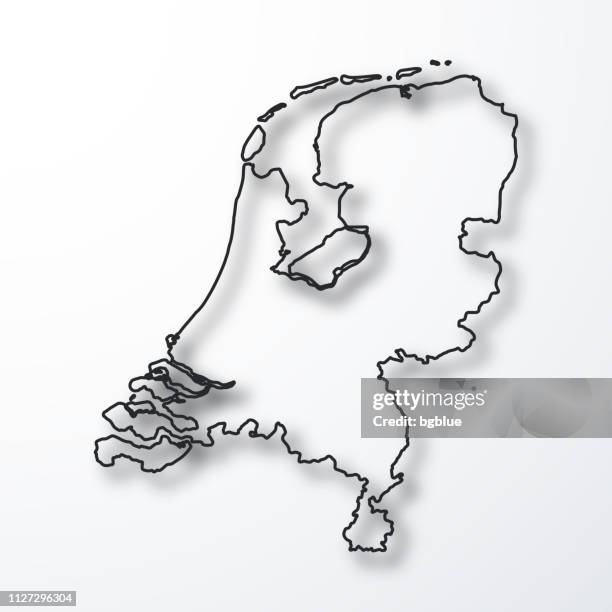 netherlands map - black outline with shadow on white background - netherlands stock illustrations