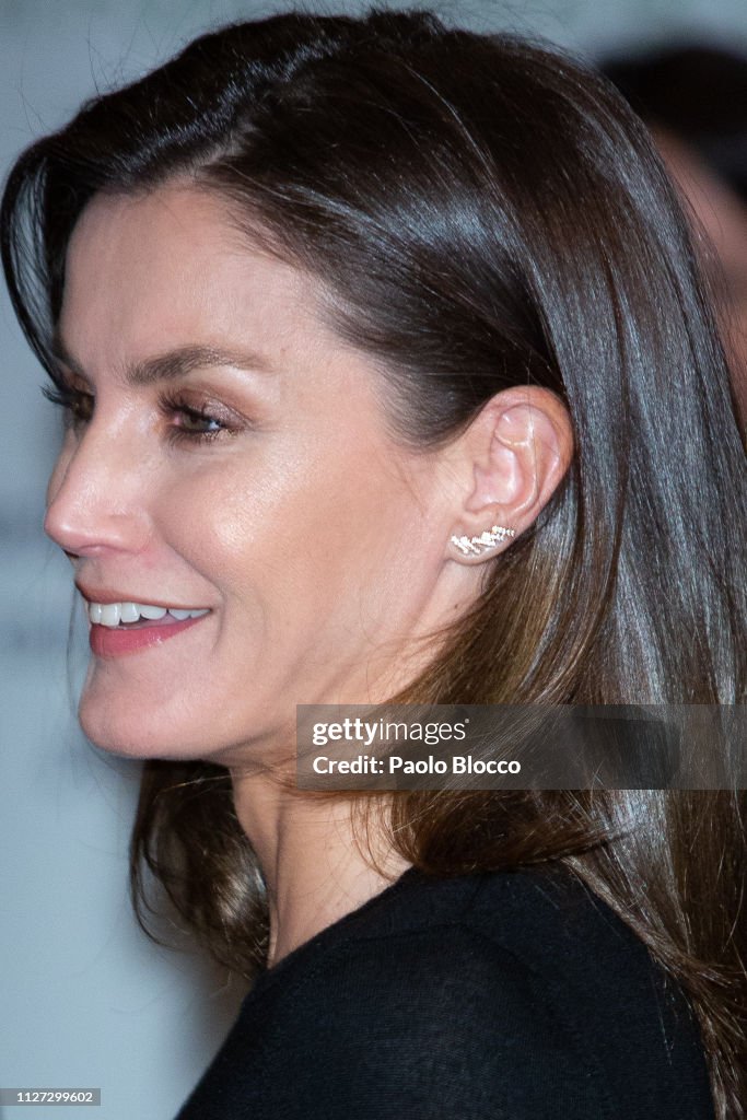 Queen Letizia of Spain Attends A Cancer Forum in Madrid