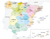 Colored administrative and political vector map of the Spanish provinces and regions