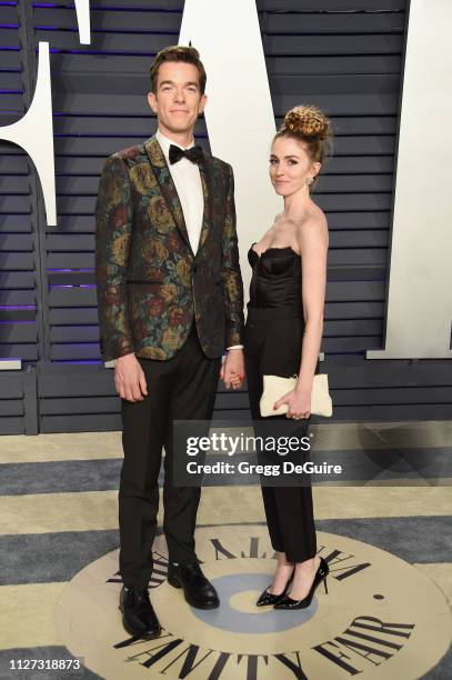 John Mulaney and Annamarie Tendler attend the 2019 Vanity Fair Oscar Party hosted by Radhika Jones at Wallis Annenberg Center for the Performing Arts...