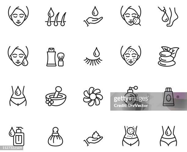 ilustraciones, imágenes clip art, dibujos animados e iconos de stock de conjunto de iconos de cuidado de piel - piel humana