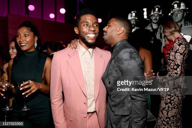 Chadwick Boseman and Michael B. Jordan attend the 2019 Vanity Fair Oscar Party hosted by Radhika Jones at Wallis Annenberg Center for the Performing...