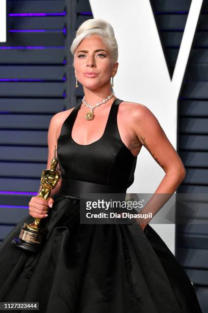 Lady Gaga, winner of the Music award for 'Shallow' from 'A Star Is Born,' attends the 2019 Vanity Fair Oscar Party hosted by Radhika Jones at Wallis...