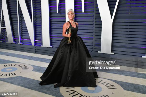 Lady Gaga, winner of the Music award for 'Shallow' from 'A Star Is Born,' attends the 2019 Vanity Fair Oscar Party hosted by Radhika Jones at Wallis...