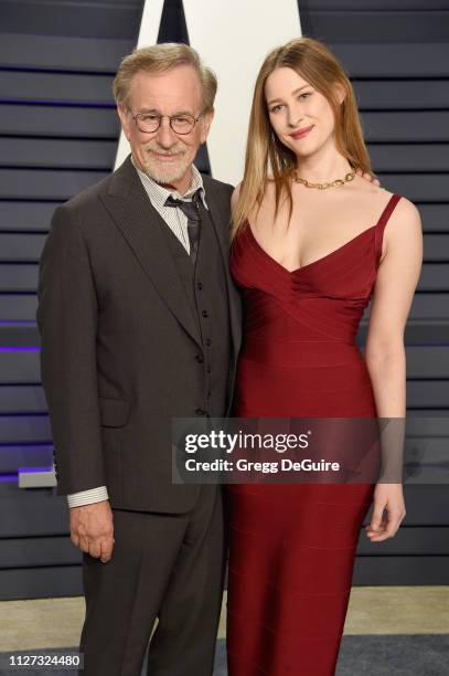 Steven Spielberg and Destry Spielberg attend the 2019 Vanity Fair Oscar Party hosted by Radhika Jones at Wallis Annenberg Center for the Performing...