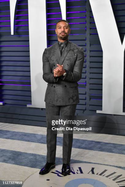 Michael B. Jordan attends the 2019 Vanity Fair Oscar Party hosted by Radhika Jones at Wallis Annenberg Center for the Performing Arts on February 24,...
