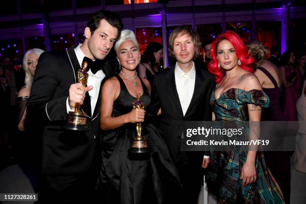 Mark Ronson and Lady Gaga winners Best Music award for 'Shallow' from 'A Star Is Born', Beck and Halsey attend the 2019 Vanity Fair Oscar Party...