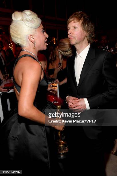 Lady Gaga winner Best Music award for 'Shallow' from 'A Star Is Born' and Beck attend the 2019 Vanity Fair Oscar Party hosted by Radhika Jones at...