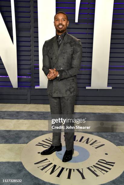 Michael B. Jordan attends the 2019 Vanity Fair Oscar Party hosted by Radhika Jones at Wallis Annenberg Center for the Performing Arts on February 24,...