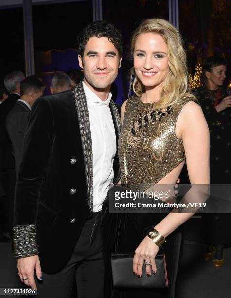 Darren Criss and Dianna Agron attend the 2019 Vanity Fair Oscar Party hosted by Radhika Jones at Wallis Annenberg Center for the Performing Arts on...