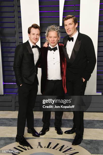 Joseph Mazzello and Gwilym Lee attend the 2019 Vanity Fair Oscar Party hosted by Radhika Jones at Wallis Annenberg Center for the Performing Arts on...