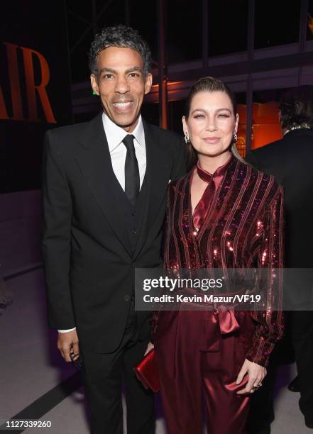 Chris Ivery and Ellen Pompeo attend the 2019 Vanity Fair Oscar Party hosted by Radhika Jones at Wallis Annenberg Center for the Performing Arts on...