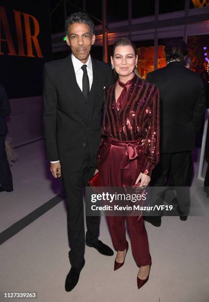 Chris Ivery and Ellen Pompeo attend the 2019 Vanity Fair Oscar Party hosted by Radhika Jones at Wallis Annenberg Center for the Performing Arts on...