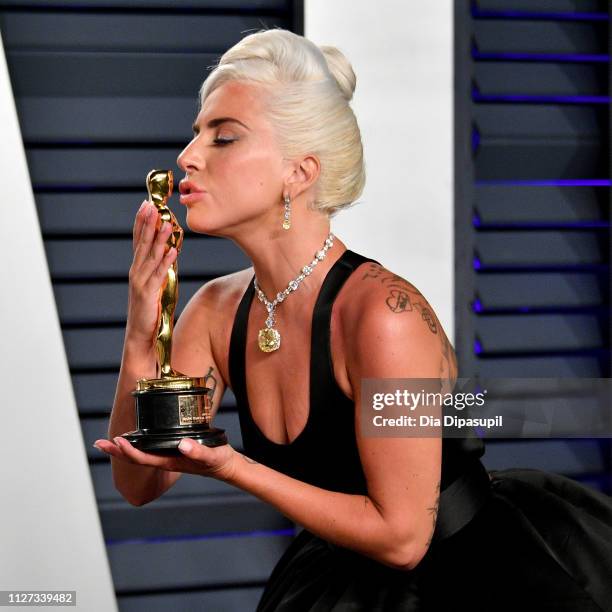 Lady Gaga, winner of the Music award for 'Shallow' from 'A Star Is Born,' attends the 2019 Vanity Fair Oscar Party hosted by Radhika Jones at Wallis...