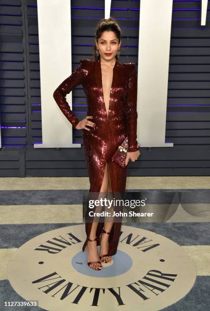 Freida Pinto attends the 2019 Vanity Fair Oscar Party hosted by Radhika Jones at Wallis Annenberg Center for the Performing Arts on February 24, 2019...