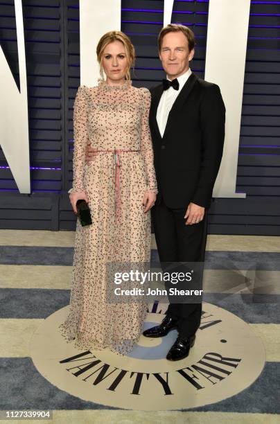 Anna Paquin and Stephen Moyer attend the 2019 Vanity Fair Oscar Party hosted by Radhika Jones at Wallis Annenberg Center for the Performing Arts on...