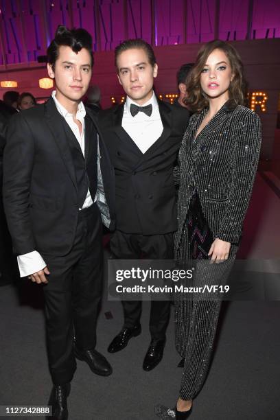 Cole Sprouse, Dylan Sprouse, and Barbara Palvin attend the 2019 Vanity Fair Oscar Party hosted by Radhika Jones at Wallis Annenberg Center for the...