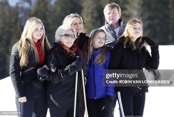 Princess Amalia, Queen Maxima, King Willem-Alexander Princess Beatrix, Princess Ariane and Princess Alexia of the Netherlands pose during the annual...