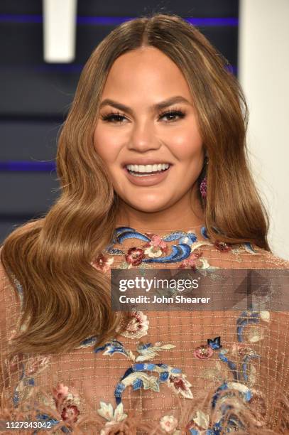 Chrissy Teigen attends the 2019 Vanity Fair Oscar Party hosted by Radhika Jones at Wallis Annenberg Center for the Performing Arts on February 24,...