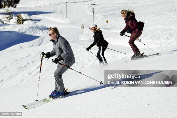 King Willem-Alexander , Princess Alexia , Queen Maxima of the Netherlands ski in Lech, on February 25, 2019. / Netherlands OUT