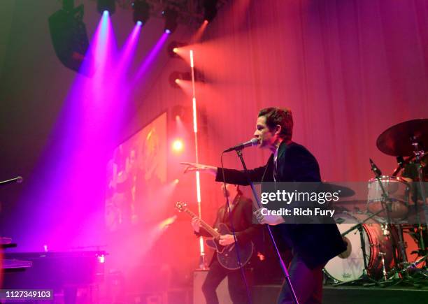 Brandon Flowers of The Killers performs onstage during the 27th annual Elton John AIDS Foundation Academy Awards Viewing Party sponsored by IMDb and...