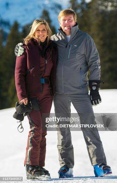 Queen Maxima and King Willem-Alexander pose for a photo session of the Dutch Royal Family on the occasion of their winter holiday in Lech, Austria on...