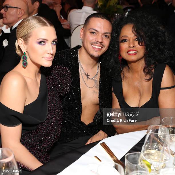 Ashlee Simpson, Evan Ross, and Diana Ross attend the 27th annual Elton John AIDS Foundation Academy Awards Viewing Party sponsored by IMDb and Neuro...