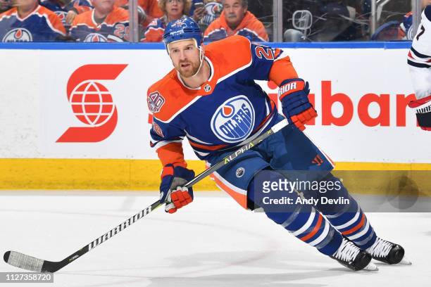 Kyle Brodziak of the Edmonton Oilers skates during the game against the Winnipeg Jets on December 31, 2018 at Rogers Place in Edmonton, Alberta,...